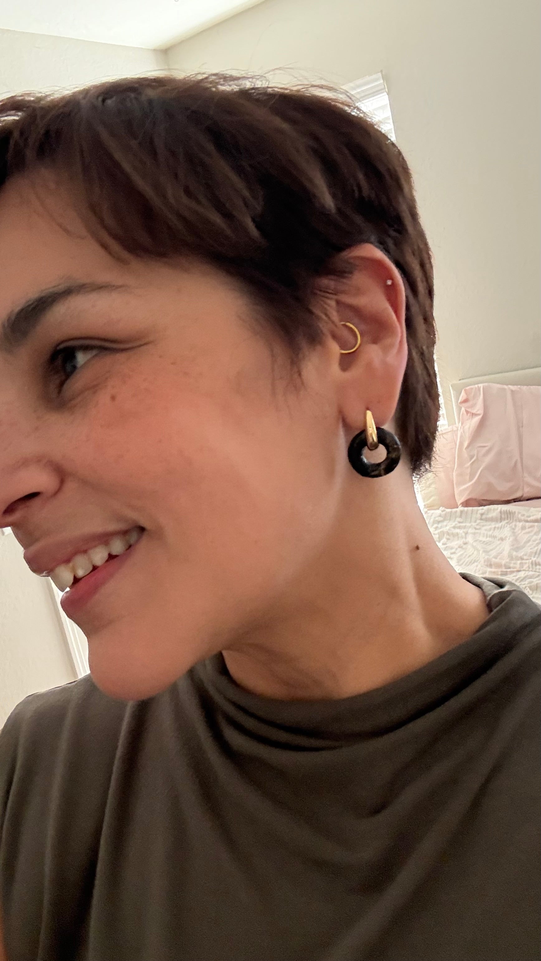 Black Marbled Halo Hoop Charms