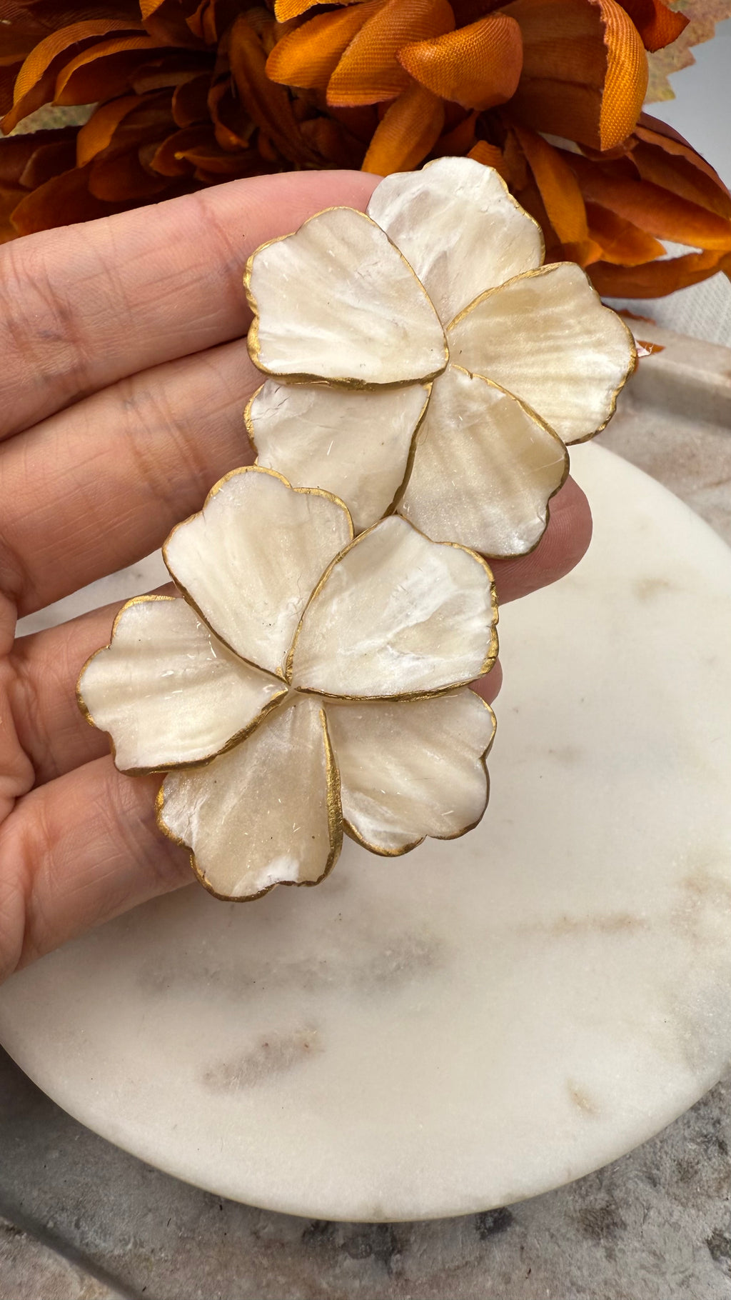 White Marbled Flower Statements (3 sizes)