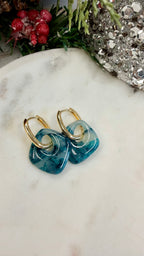 Teal Marbled Diamond Hoop Charms