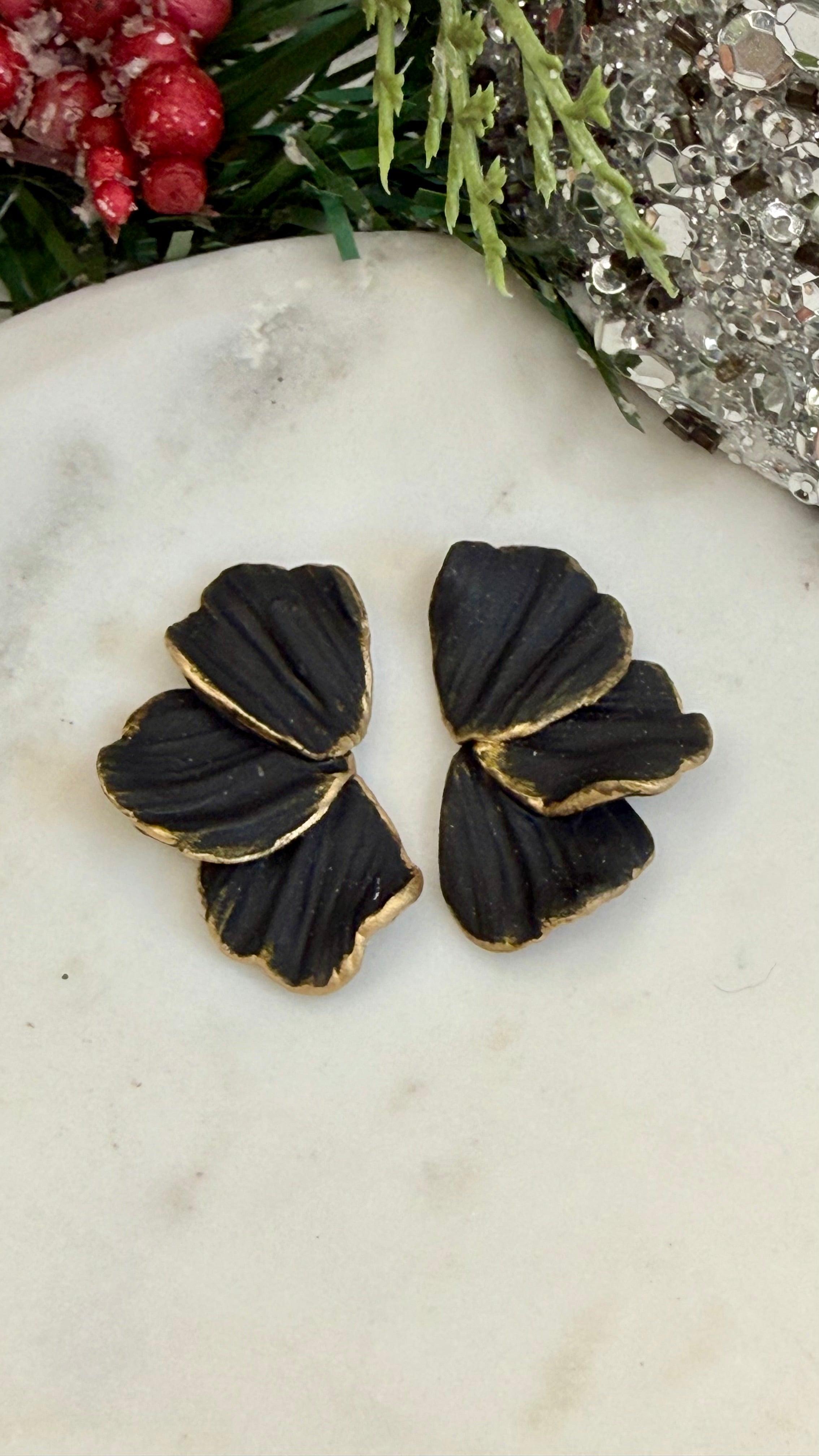 Black and Gold Angel Wings Statement Earrings