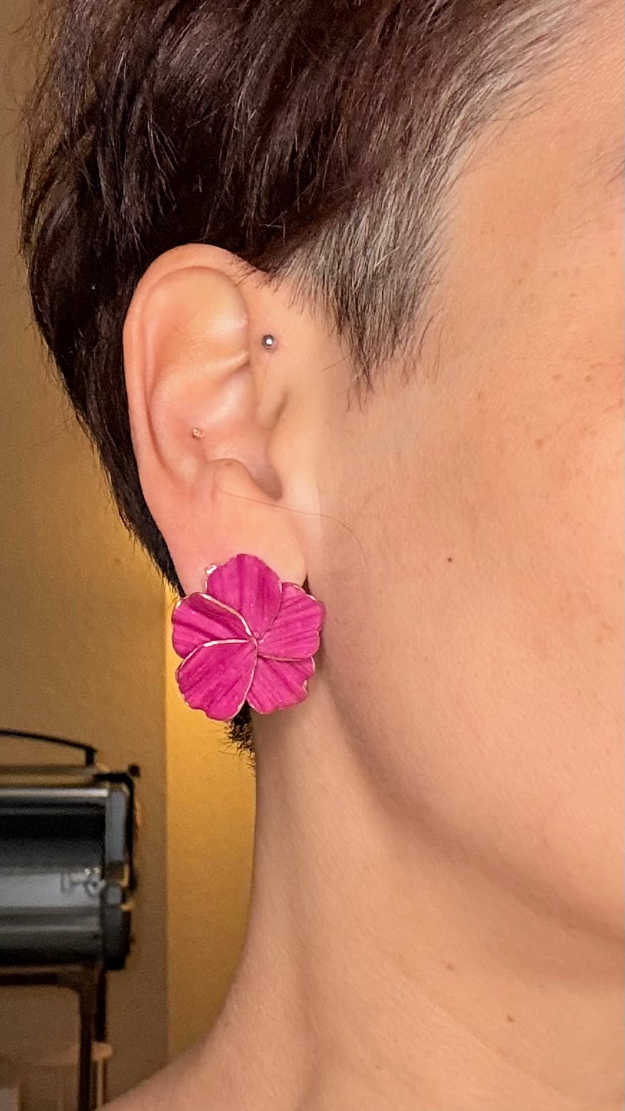 5 Petal Magenta Statement Earrings